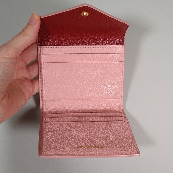 Michael Kors Pebbled Leather Envelope Wallet Red Pink - Picture 4 of 8